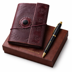 Premium Leather Diary & Pen Gift Set with Gift Box | Handmade Journal with Tiger Eye Stone | Thoughtful Gift for Every Occasion